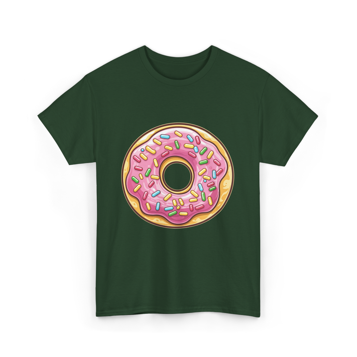 Pink Sprinkled Donut Dessert T-Shirt - Forest Green