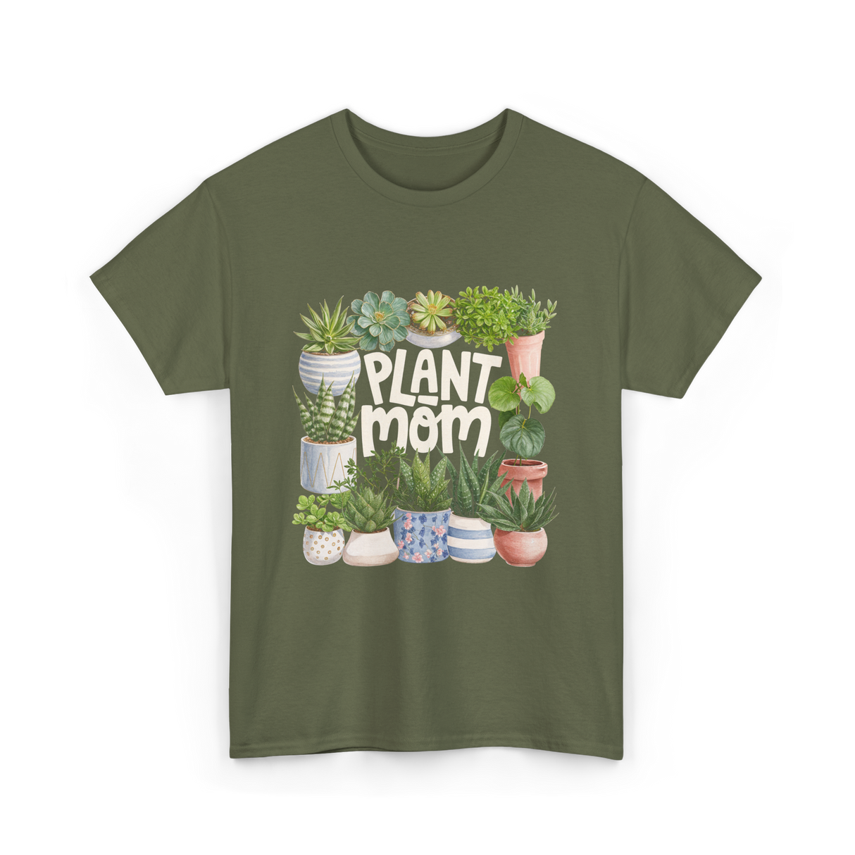 Plant Mom Plants Greenery T-Shirt - Military Green