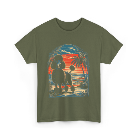 Poodle Sunset Vintage Dog T-Shirt - Military Green