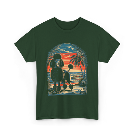 Poodle Sunset Vintage Dog T-Shirt - Forest Green