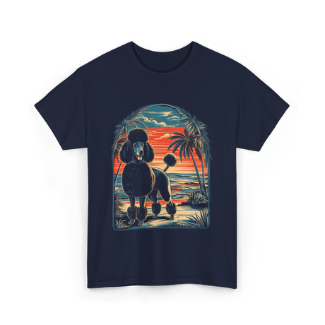 Poodle Sunset Vintage Dog T-Shirt - Navy