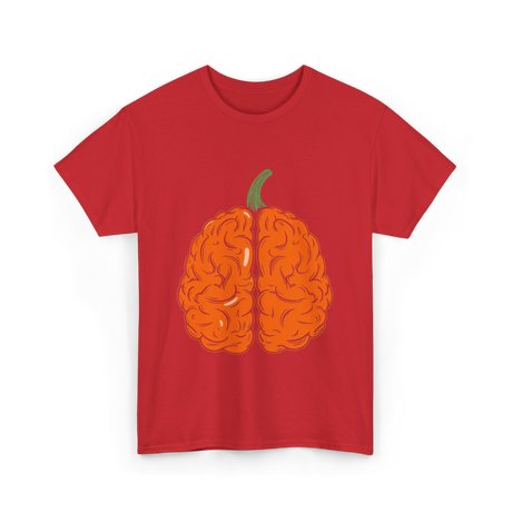 Pumpkin Brain Halloween Brain T-Shirt - Red