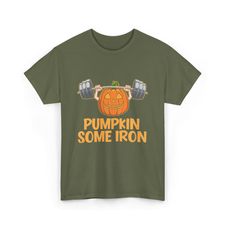 Pumpkin Some Iron Halloween Fitness T-Shirt - Military Green
