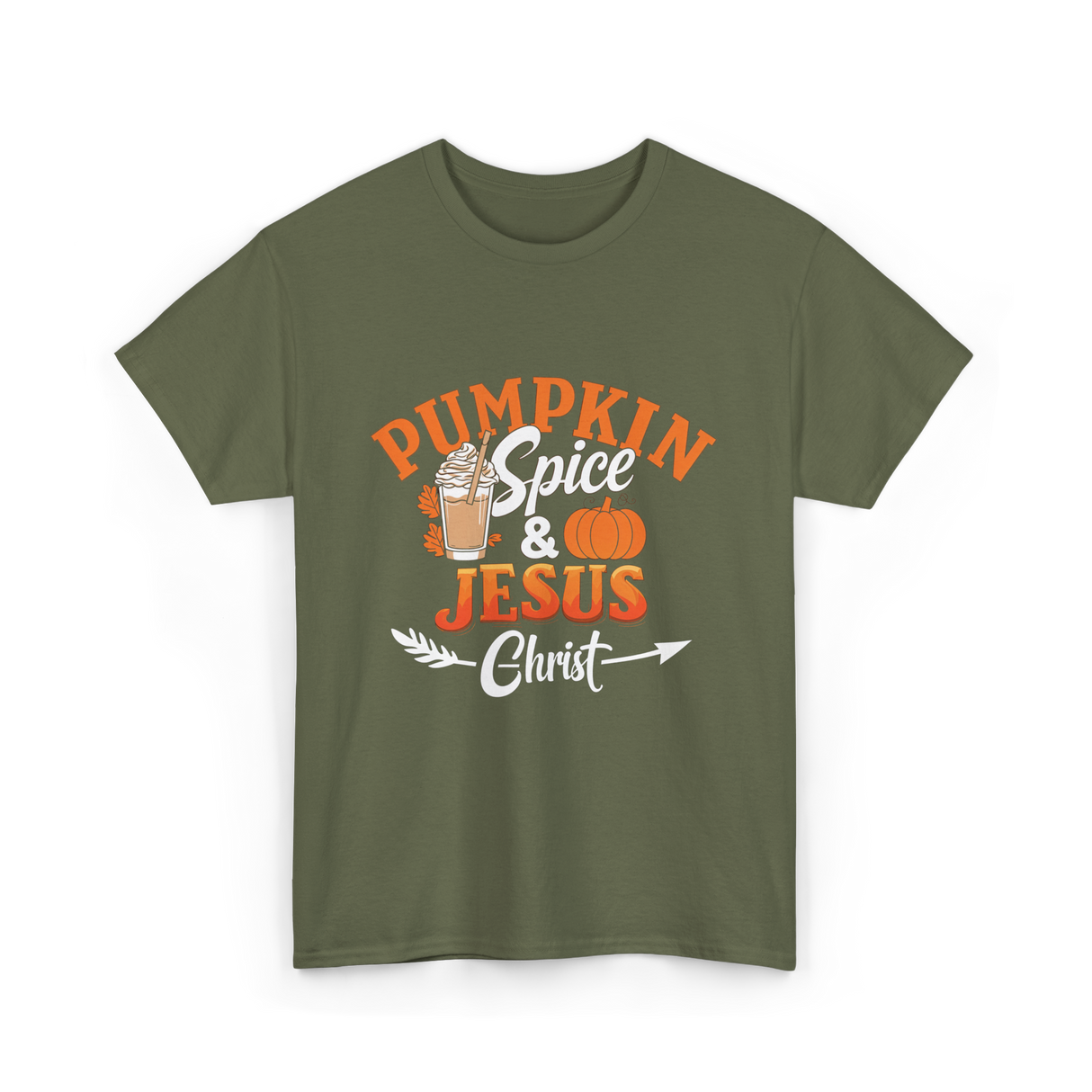 Pumpkin Spice Jesus Fall T-Shirt - Military Green