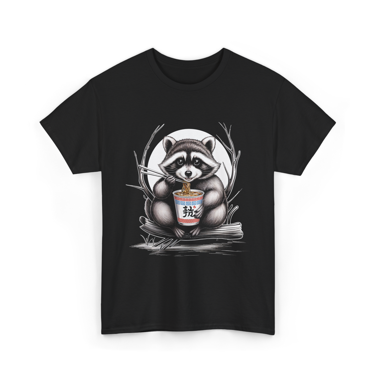 Raccoon Eating Noodles Raccoon T-Shirt - Black