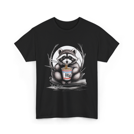 Raccoon Eating Noodles Raccoon T-Shirt - Black