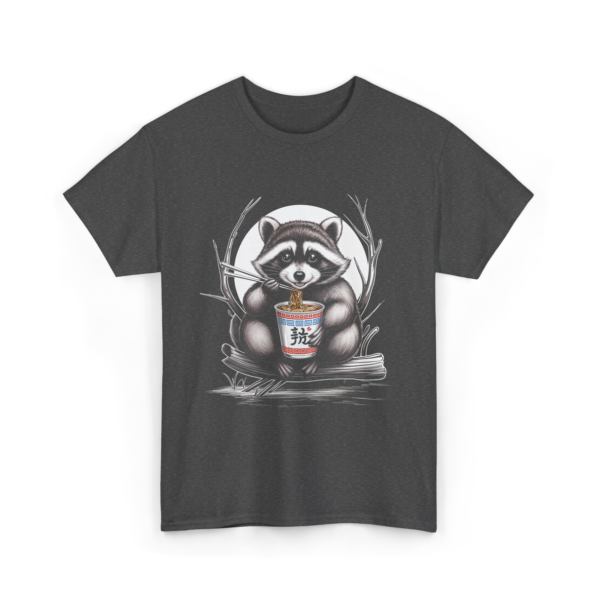 Raccoon Eating Noodles Raccoon T-Shirt - Dark Heather