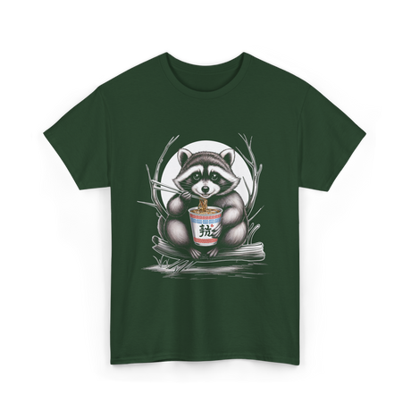 Raccoon Eating Noodles Raccoon T-Shirt - Forest Green