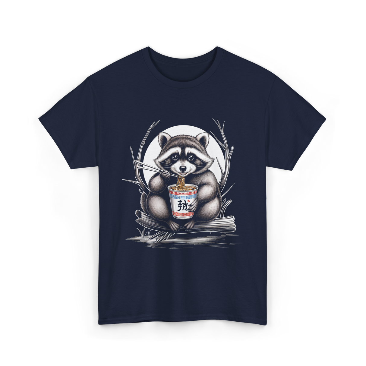 Raccoon Eating Noodles Raccoon T-Shirt - Navy