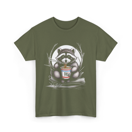 Raccoon Eating Noodles Raccoon T-Shirt - Military Green
