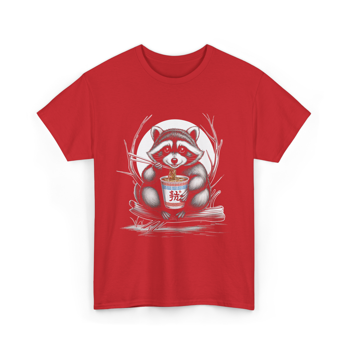 Raccoon Eating Noodles Raccoon T-Shirt - Red