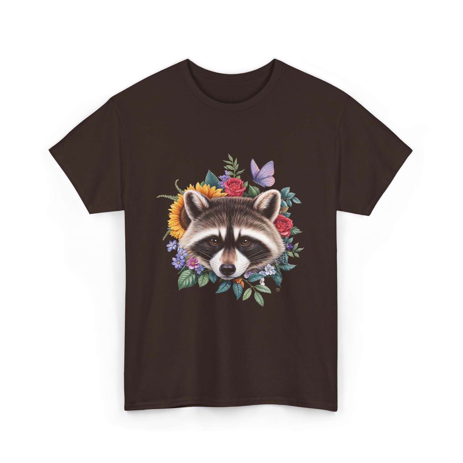 Raccoon Face Floral Raccoon Lover T-Shirt - Dark Chocolate
