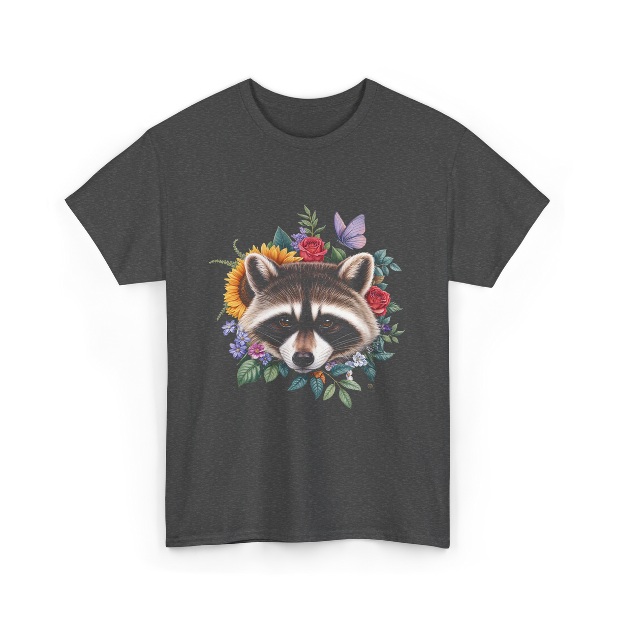 Raccoon Face Floral Raccoon Lover T-Shirt - Dark Heather