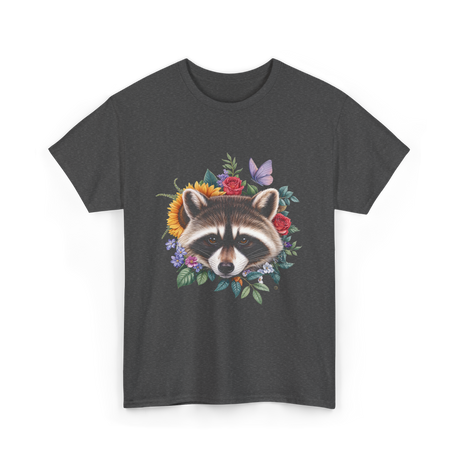 Raccoon Face Floral Raccoon Lover T-Shirt - Dark Heather