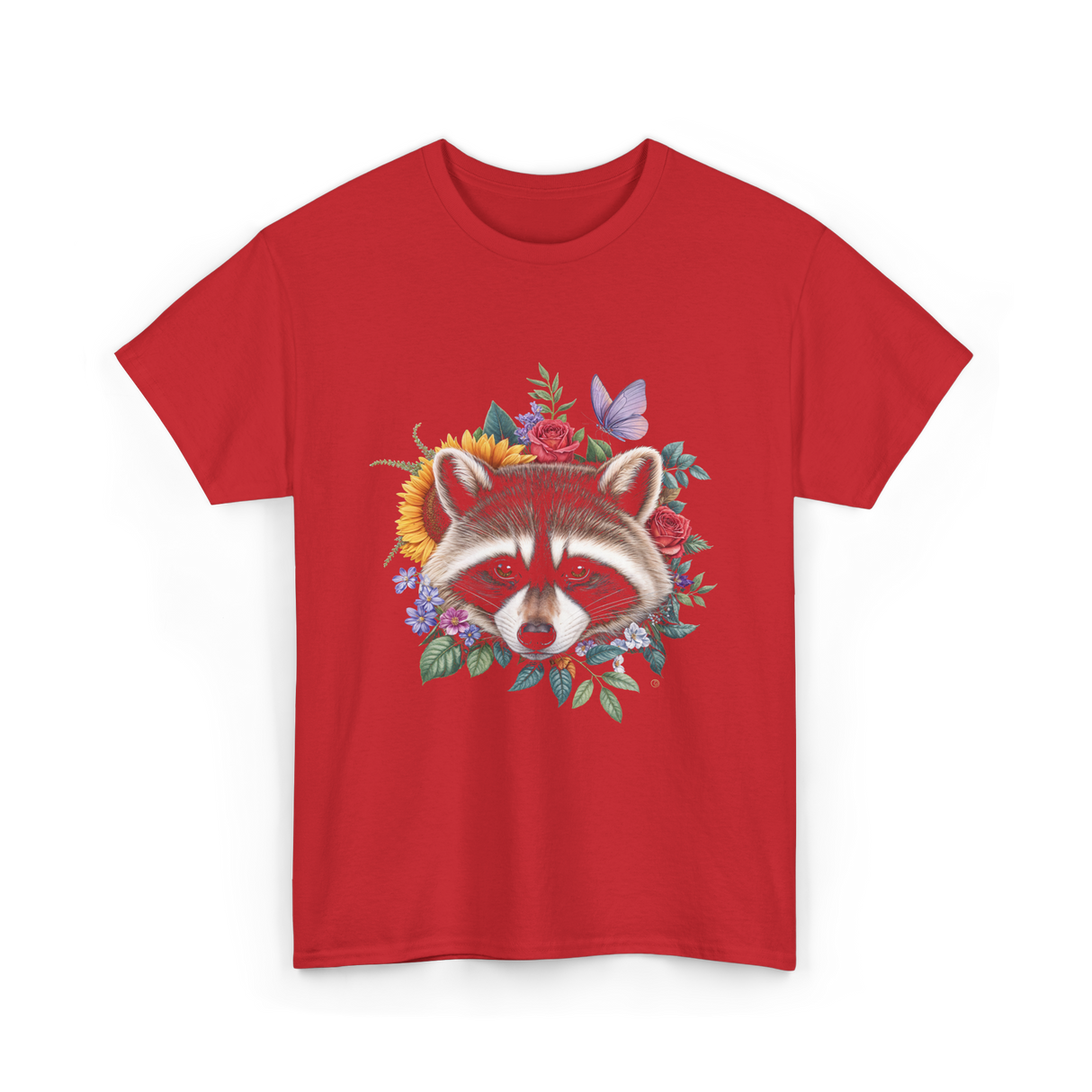 Raccoon Face Floral Raccoon Lover T-Shirt - Red