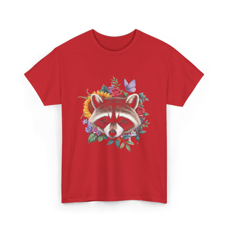 Raccoon Face Floral Raccoon Lover T-Shirt - Red