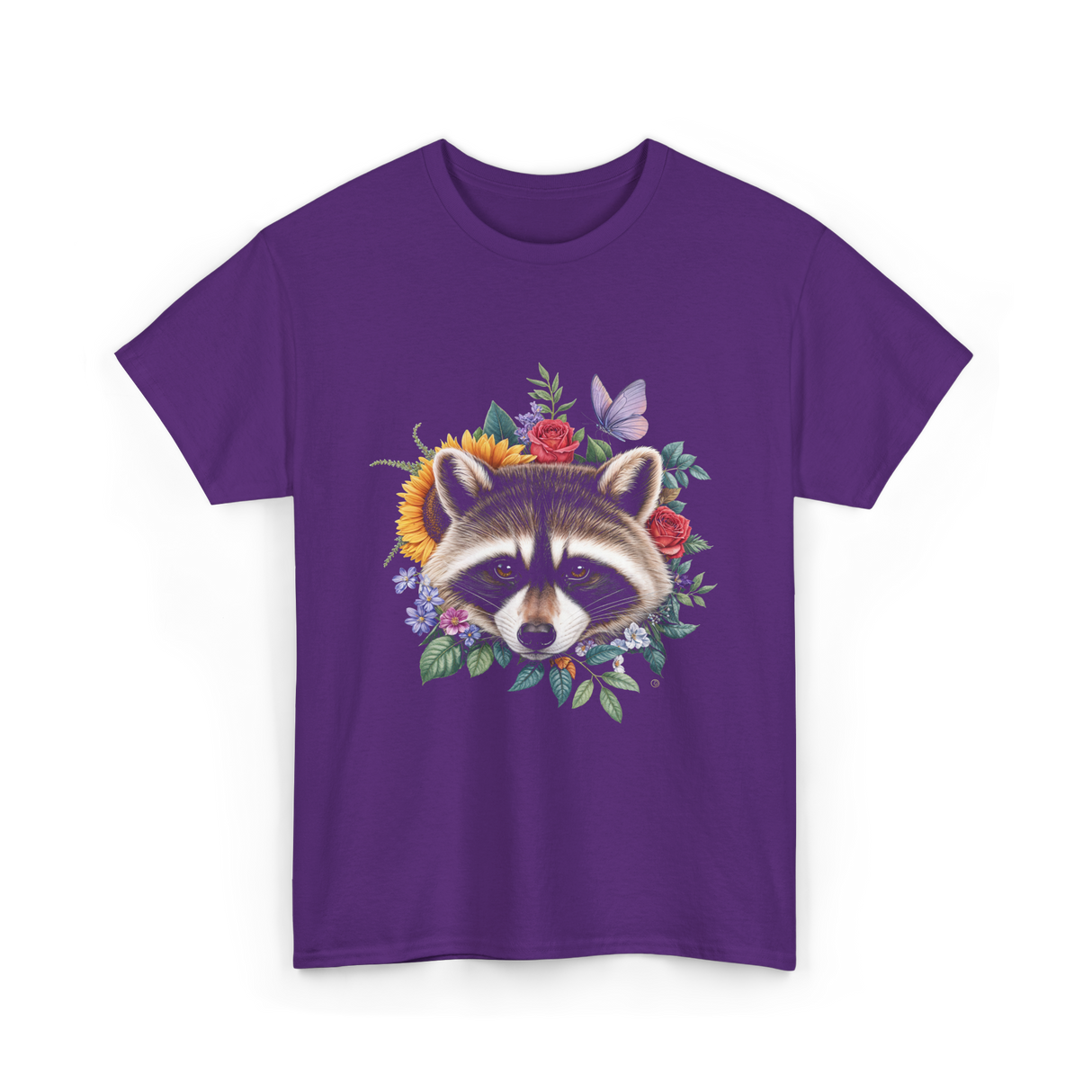 Raccoon Face Floral Raccoon Lover T-Shirt - Purple