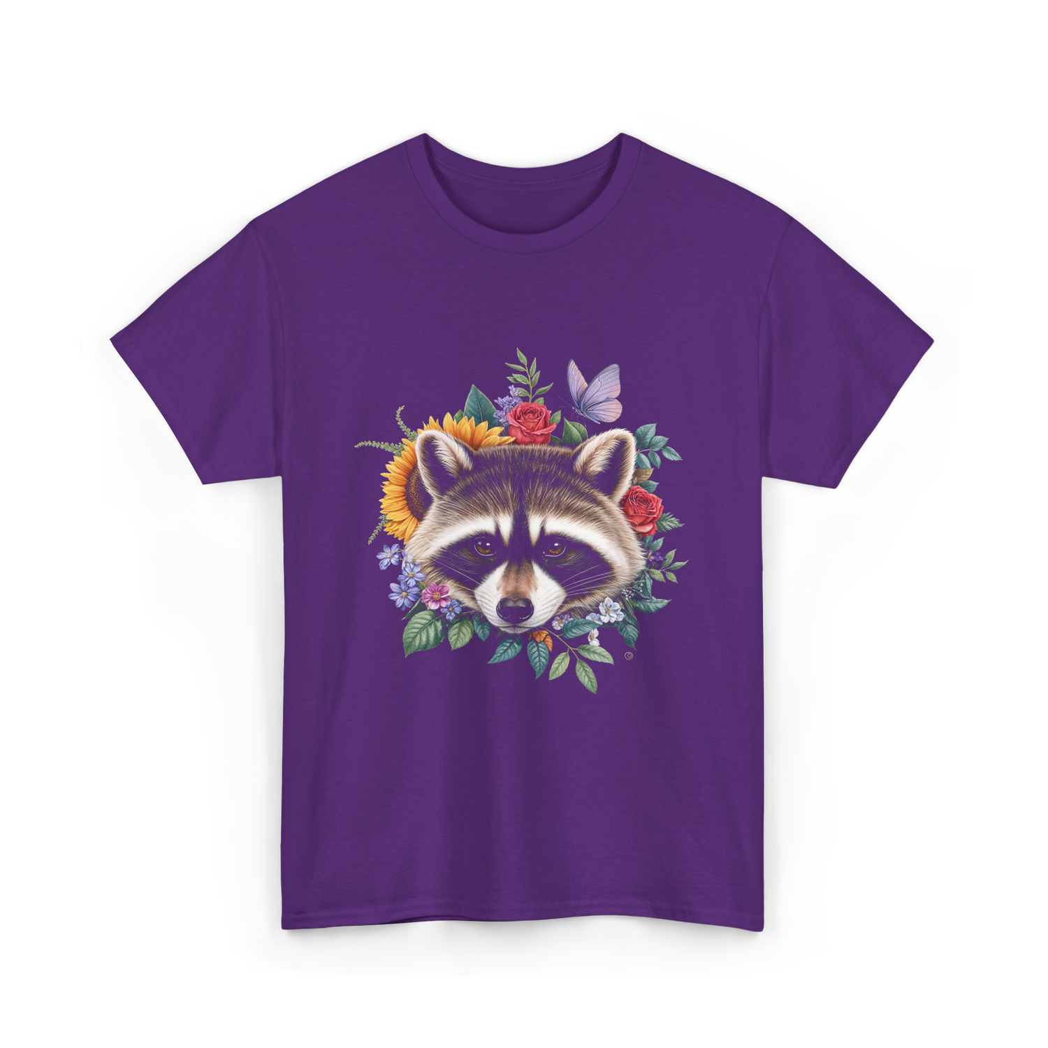 Raccoon Face Floral Raccoon Lover T-Shirt - Purple