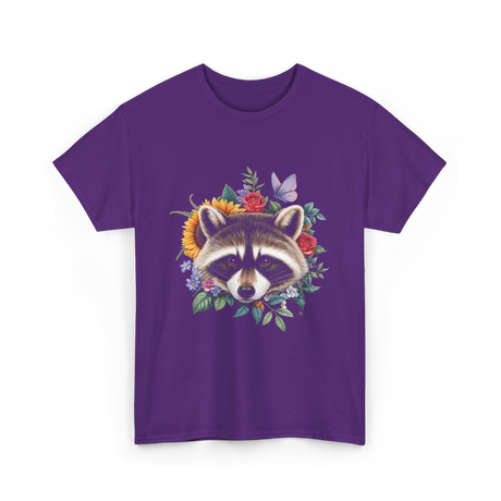 Raccoon Face Floral Raccoon Lover T-Shirt - Purple