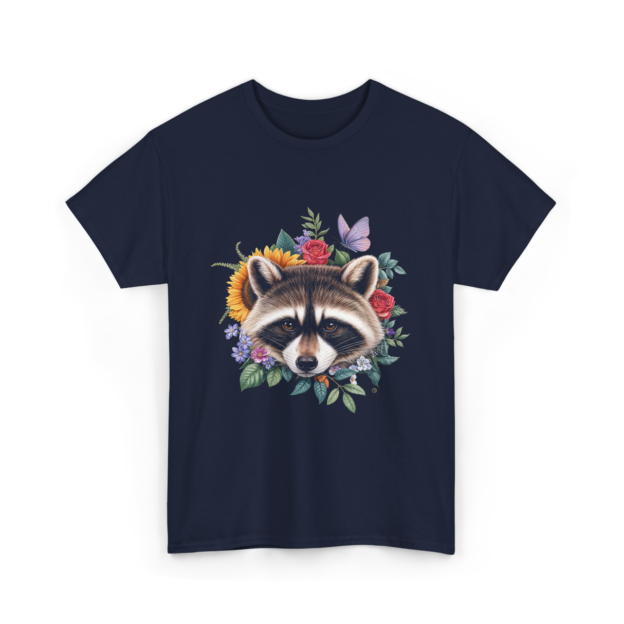 Raccoon Face Floral Raccoon Lover T-Shirt - Navy