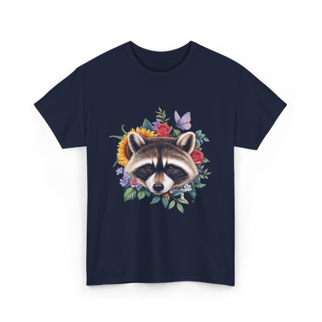 Raccoon Face Floral Raccoon Lover T-Shirt - Navy
