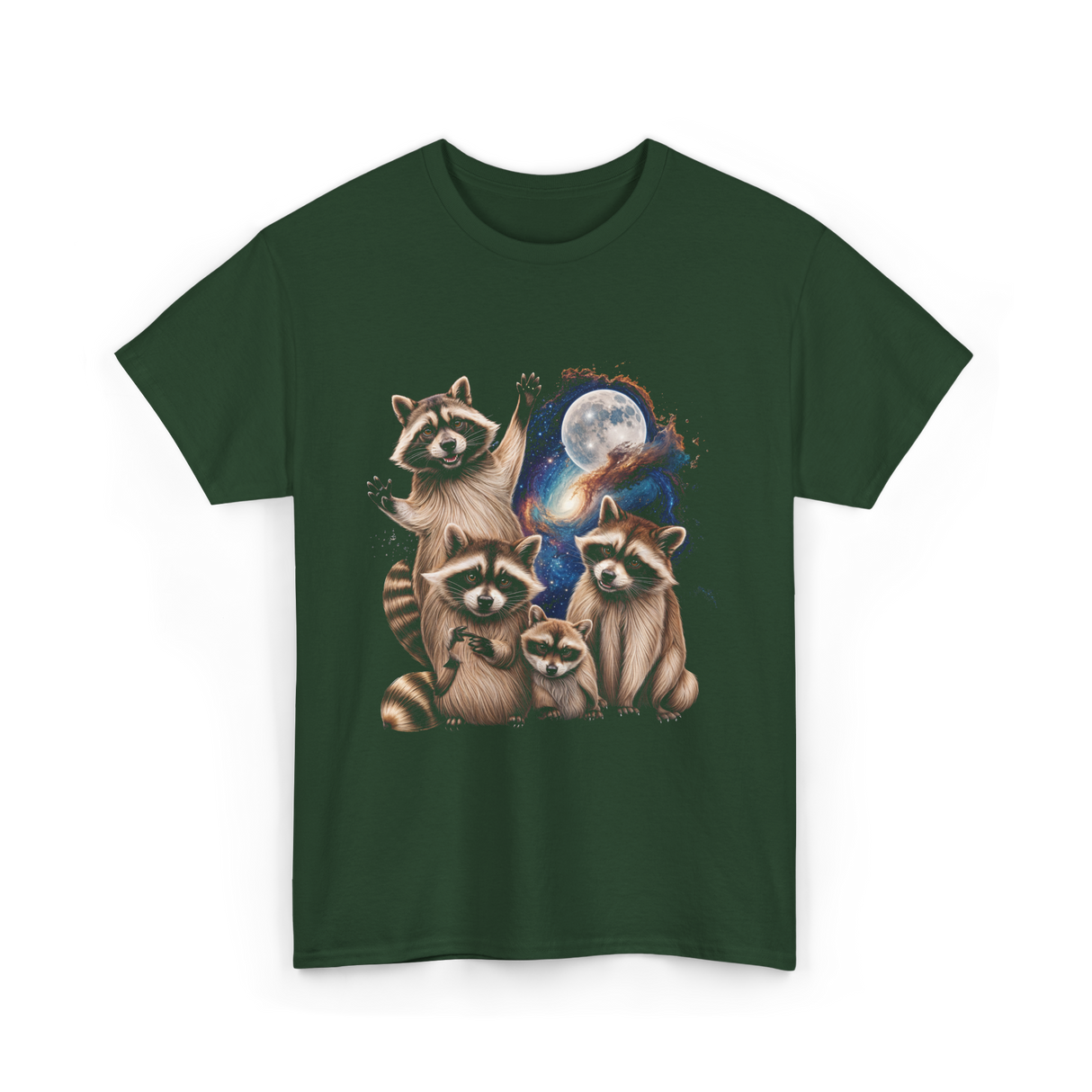 Raccoon Family Space Raccoons T-Shirt - Forest Green