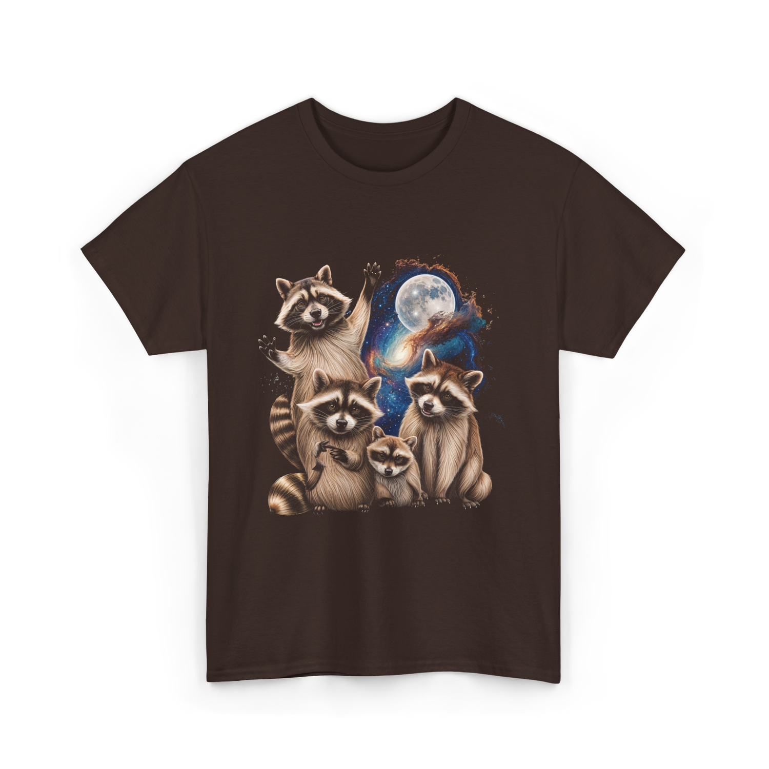 Raccoon Family Space Raccoons T-Shirt - Dark Chocolate