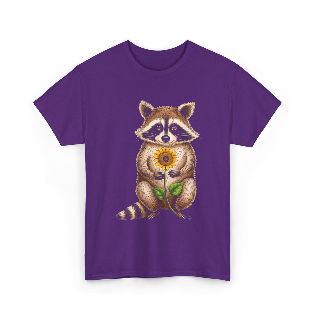 Raccoon Holding Sunflower Raccoons T-Shirt - Purple
