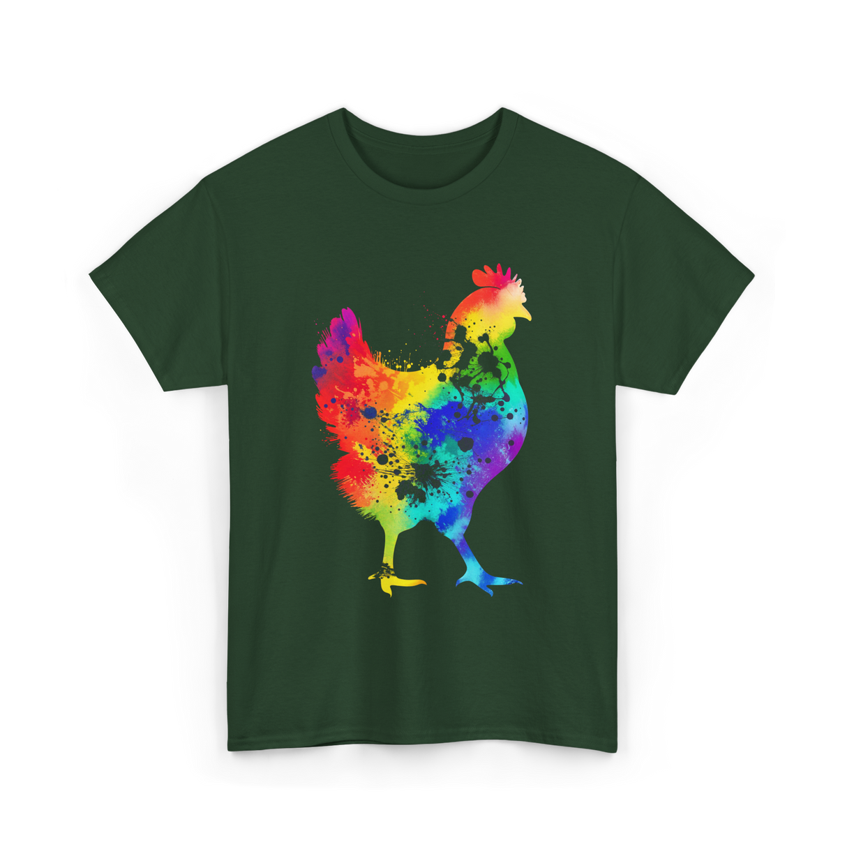 Rainbow Chicken Poultry Farmer T-Shirt - Forest Green
