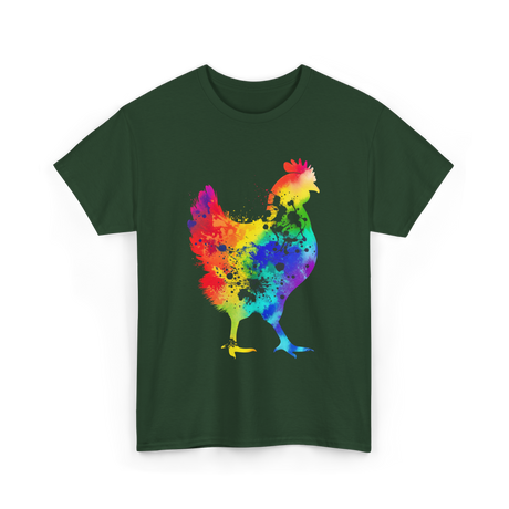 Rainbow Chicken Poultry Farmer T-Shirt - Forest Green