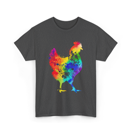 Rainbow Chicken Poultry Farmer T-Shirt - Dark Heather