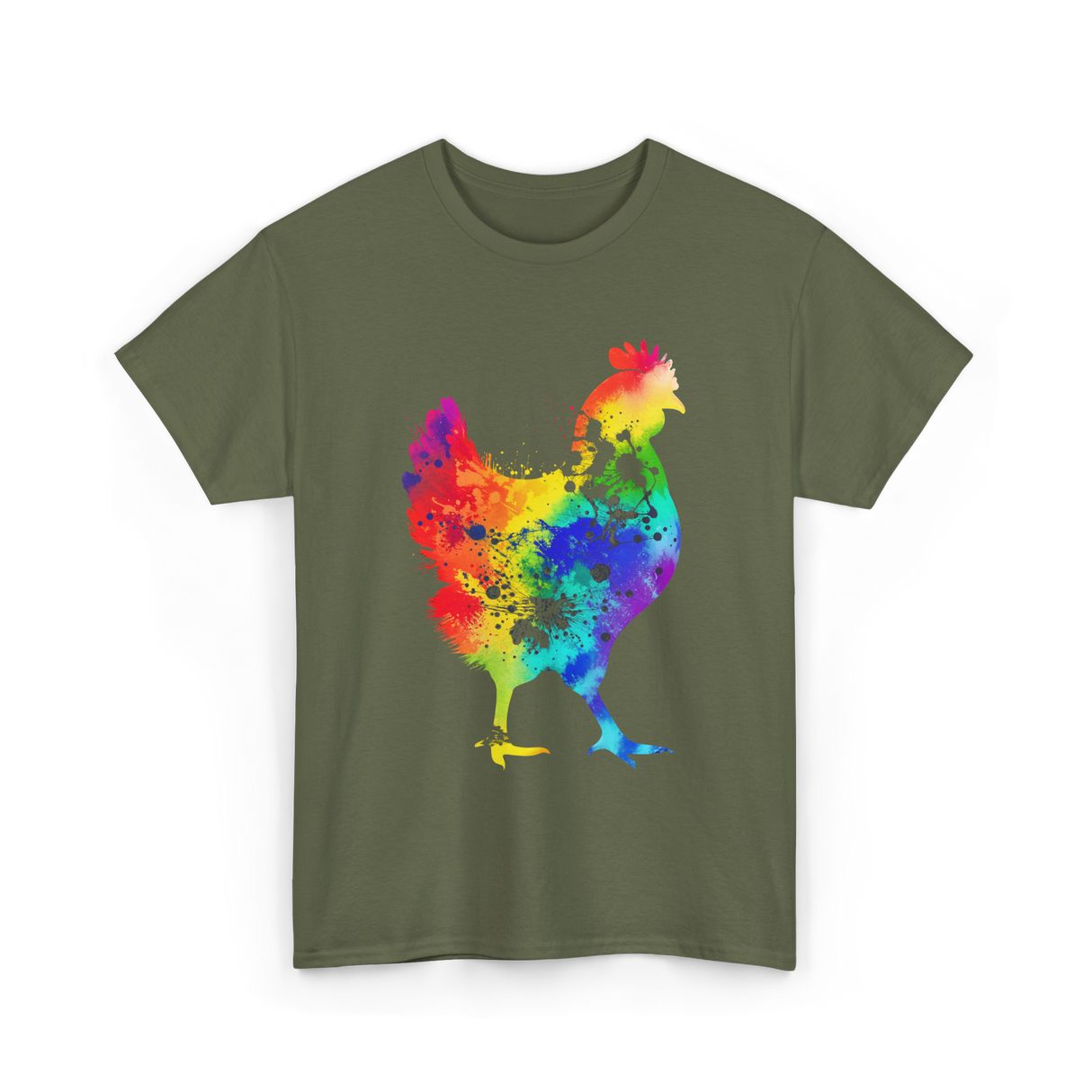 Rainbow Chicken Poultry Farmer T-Shirt - Military Green