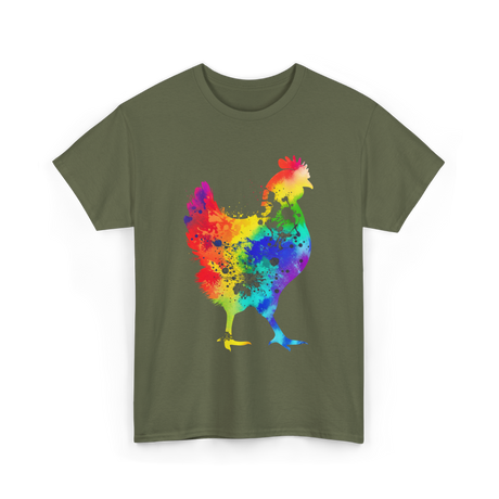 Rainbow Chicken Poultry Farmer T-Shirt - Military Green