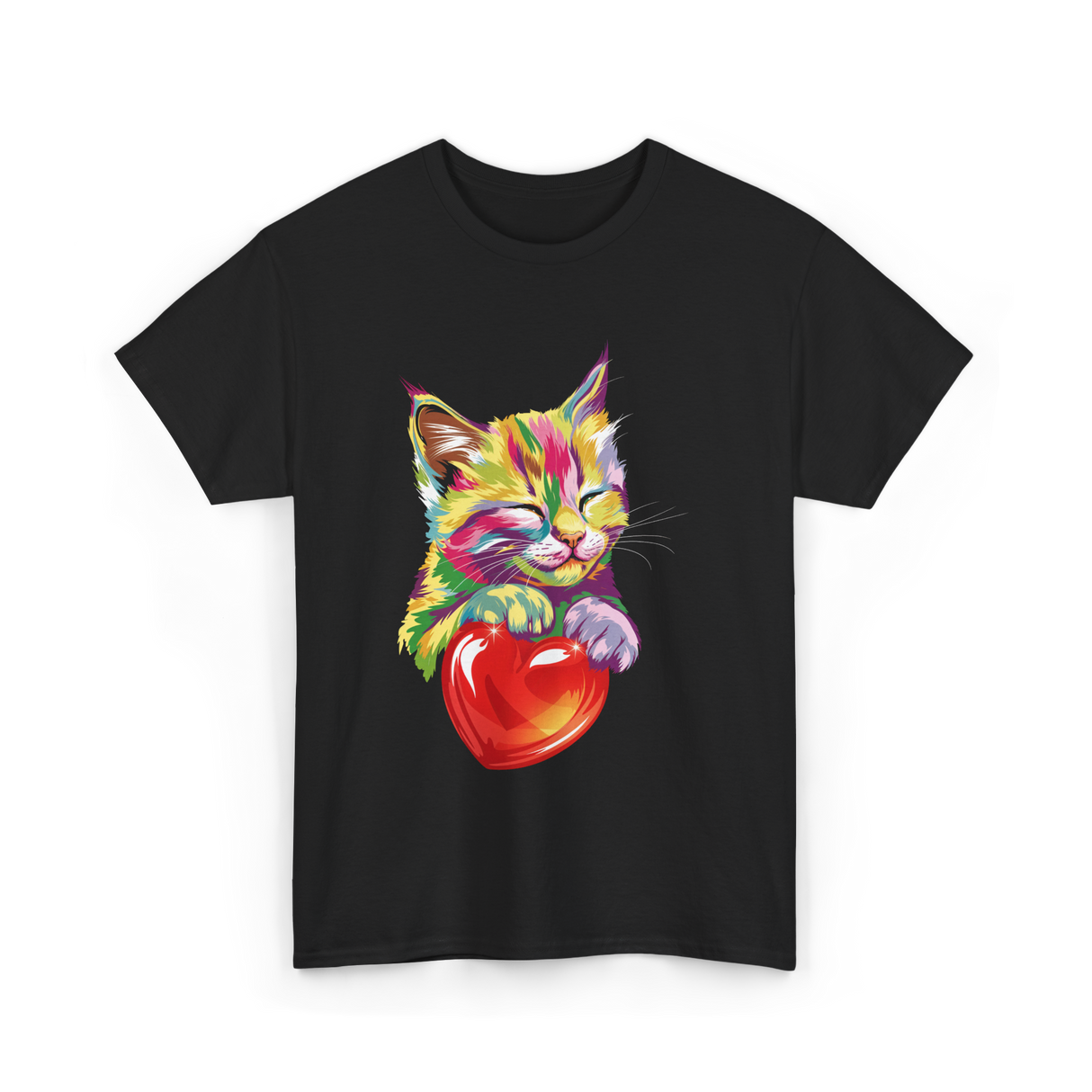 Rainbow Cute Cat Love Kitty T-Shirt - Black
