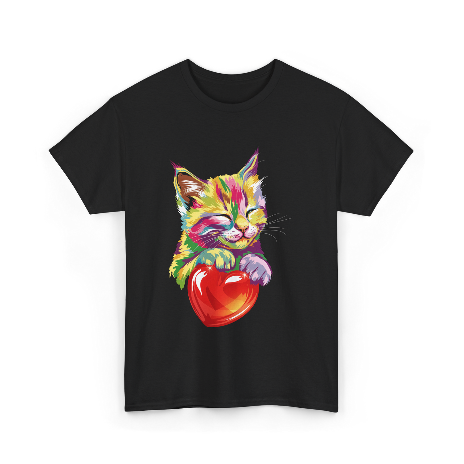 Rainbow Cute Cat Love Kitty T-Shirt - Black
