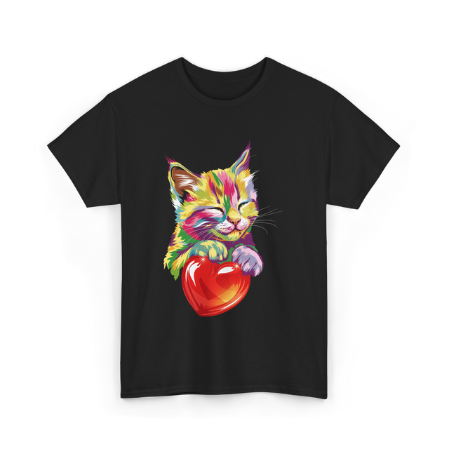 Rainbow Cute Cat Love Kitty T-Shirt - Black