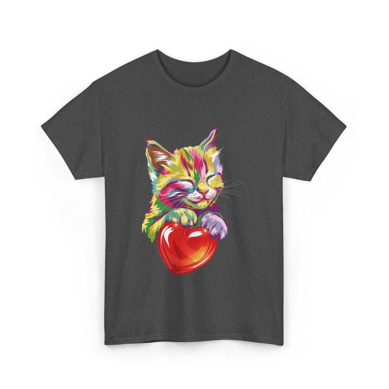 Rainbow Cute Cat Love Kitty T-Shirt - Dark Heather