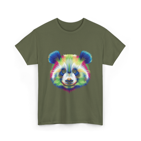 Rainbow Panda Head Panda T-Shirt - Military Green