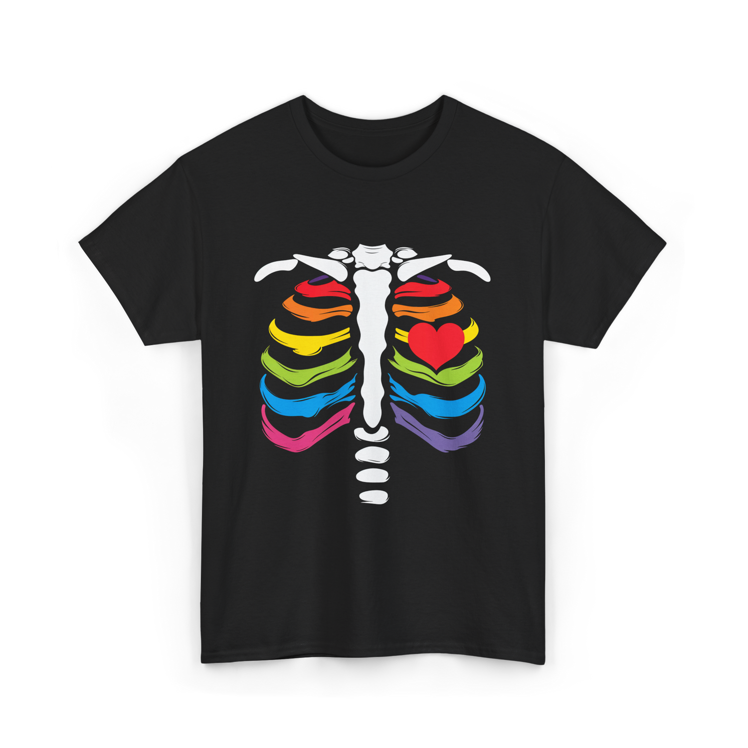 Rainbow Skeleton Heart Pride T-Shirt - Black