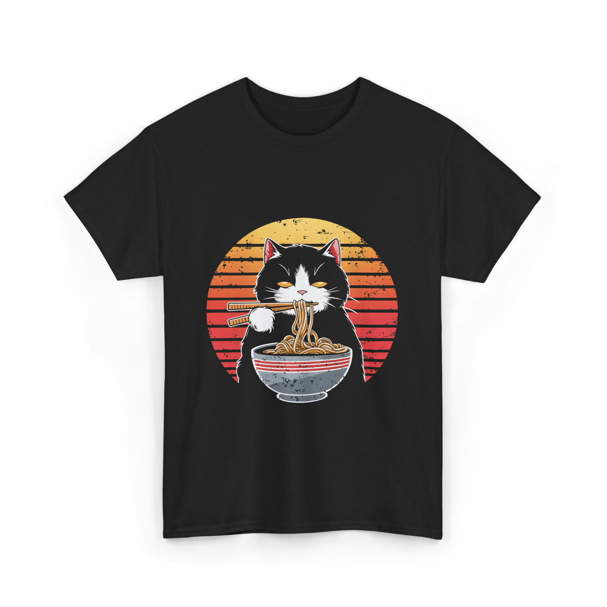Ramen Cat Retro Noodles T-Shirt - Black