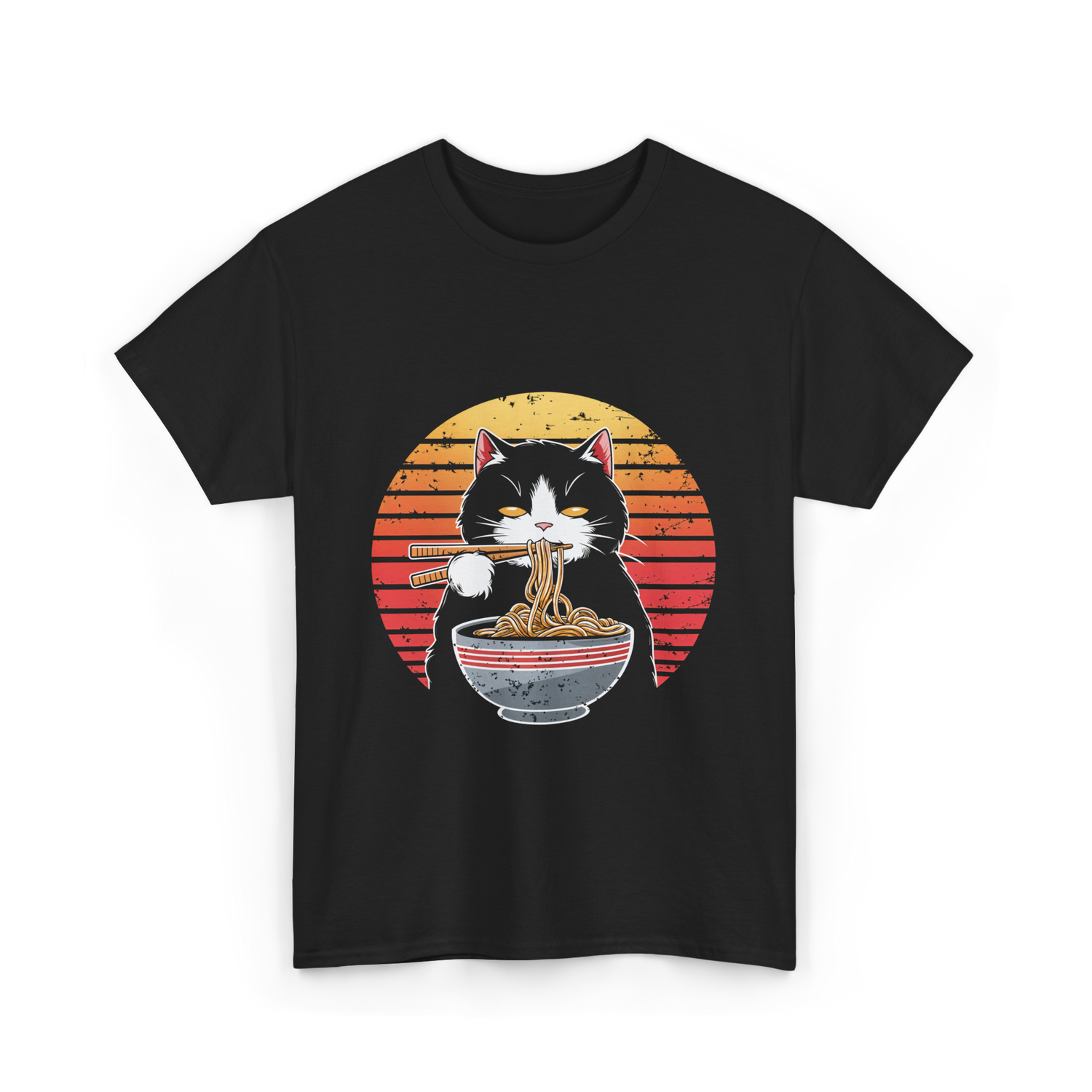 Ramen Cat Retro Noodles T-Shirt - Black