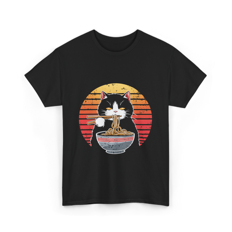 Ramen Cat Retro Noodles T-Shirt - Black