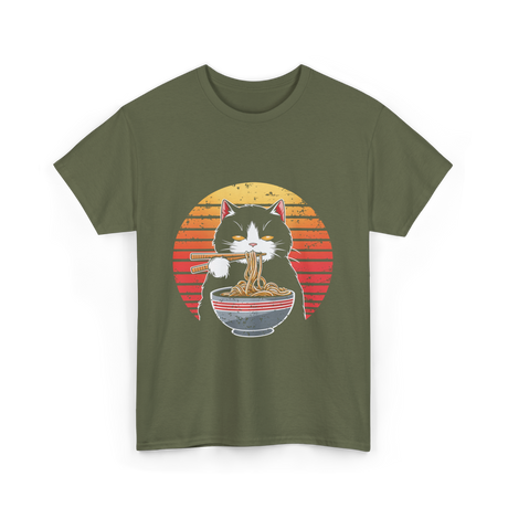 Ramen Cat Retro Noodles T-Shirt - Military Green