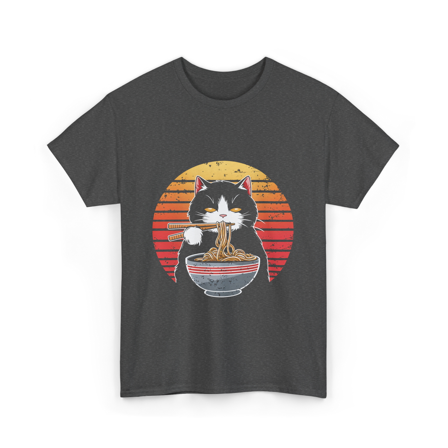 Ramen Cat Retro Noodles T-Shirt - Dark Heather
