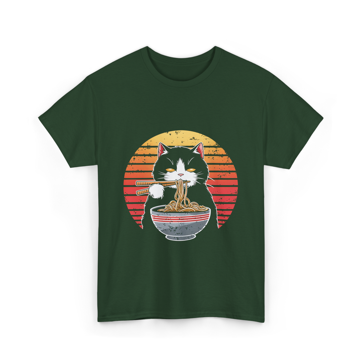 Ramen Cat Retro Noodles T-Shirt - Forest Green