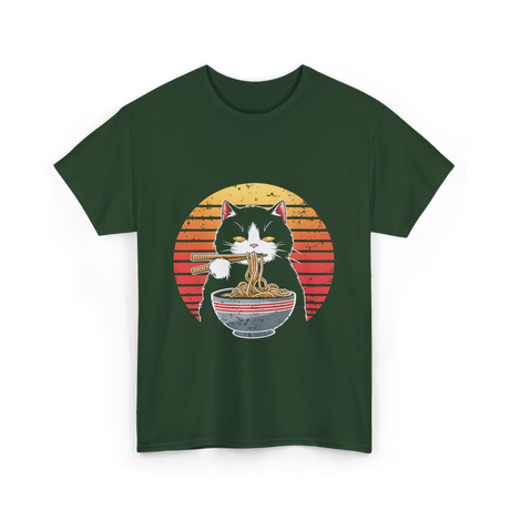 Ramen Cat Retro Noodles T-Shirt - Forest Green