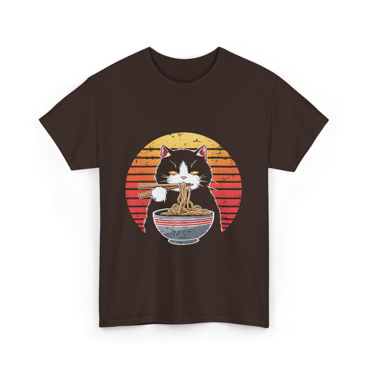 Ramen Cat Retro Noodles T-Shirt - Dark Chocolate
