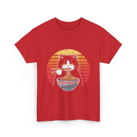 Ramen Cat Retro Noodles T-Shirt - Red