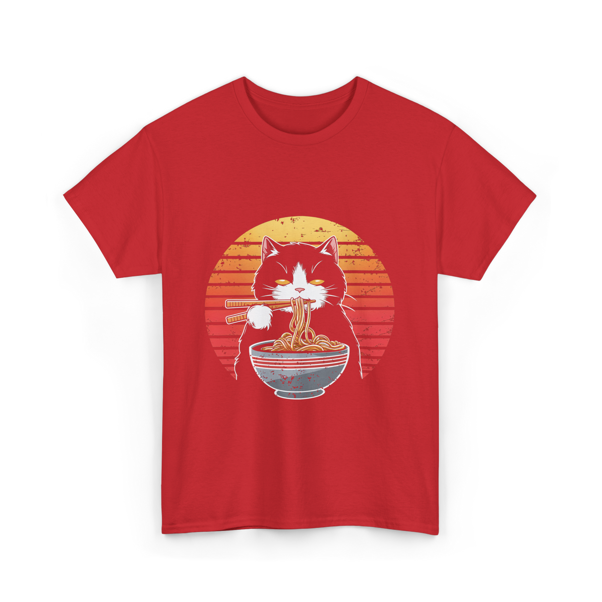 Ramen Cat Retro Noodles T-Shirt - Red