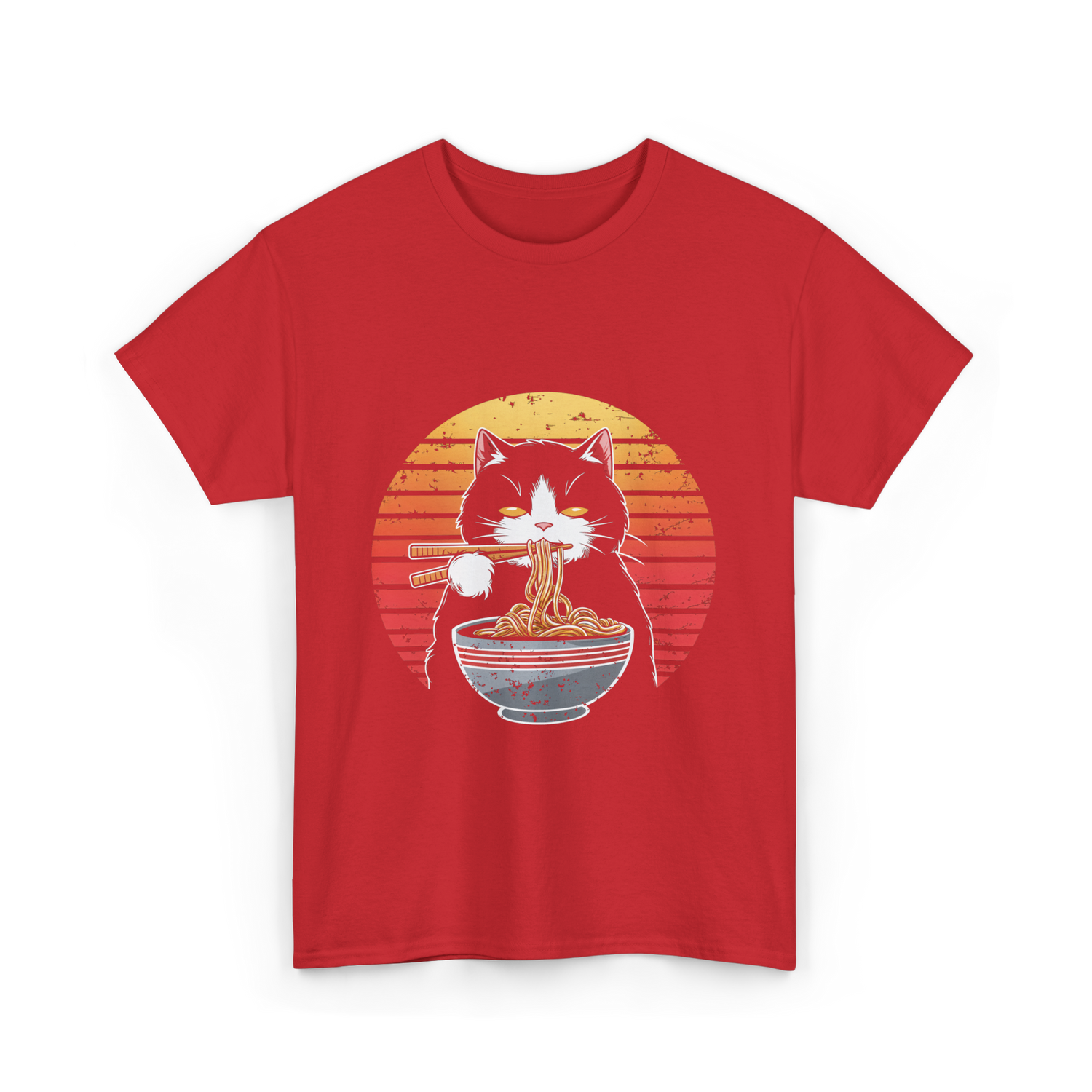 Ramen Cat Retro Noodles T-Shirt - Red